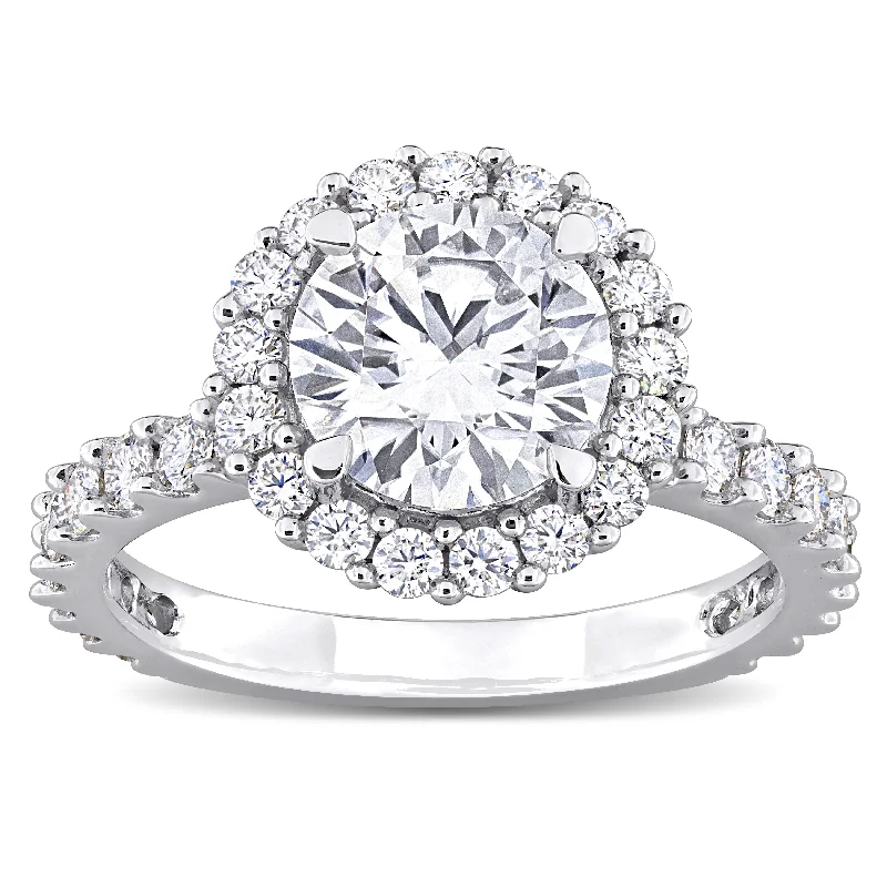 Women’s promise rings-Miadora 2 4/5ct DEW Created Moissanite Halo Ring in Sterling Silver