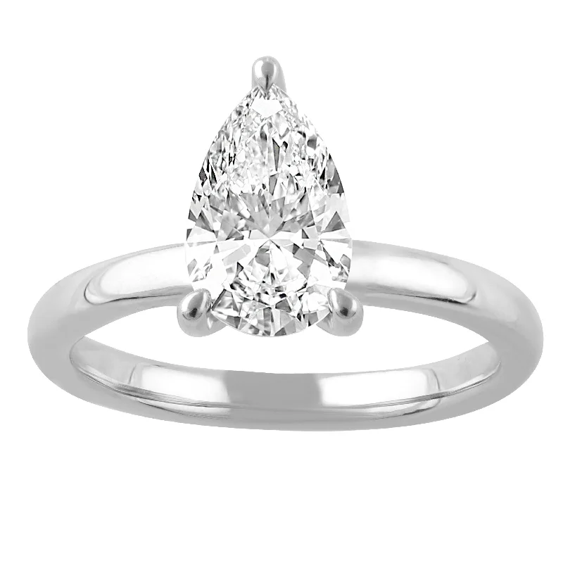 Women’s matching wedding and engagement rings-DIAMOND SOLITAIRE ENGAGEMENT RING – 2 CT PEAR