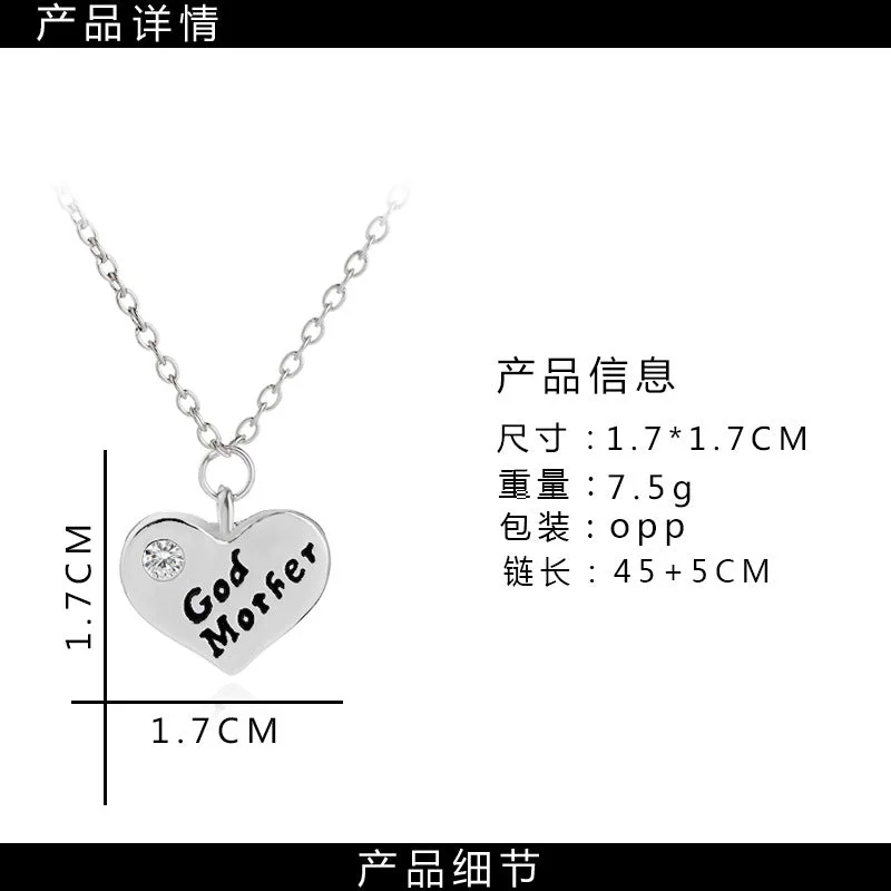 Women’s moonstone necklaces-Alloy Heart Rhinestone Drop Oil Letter God Mother Pendant Necklace