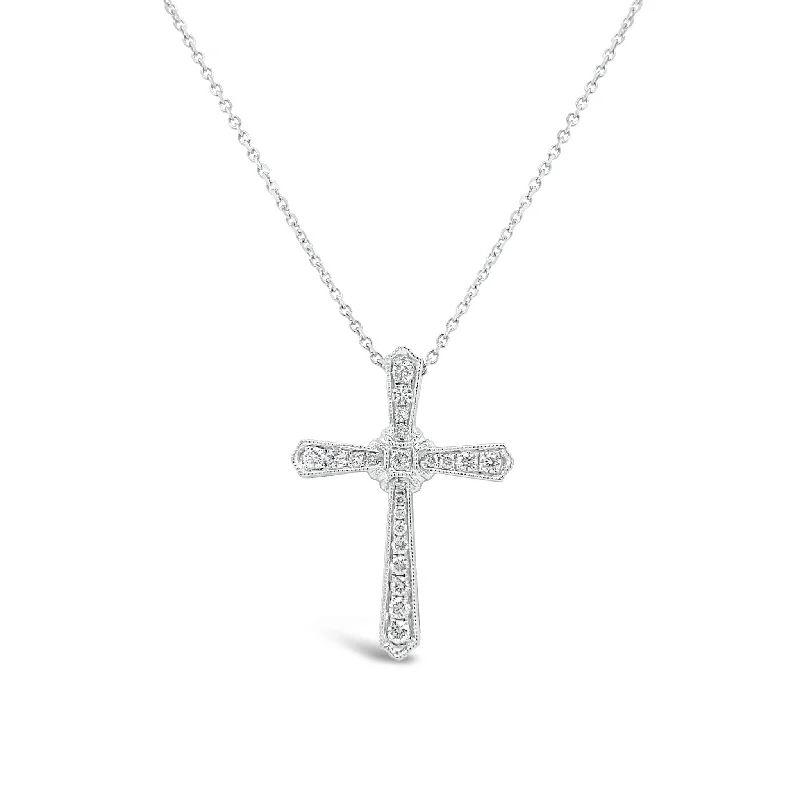 Women’s chic chain necklaces-Diamond Cross Pendant with Milgrain Detail