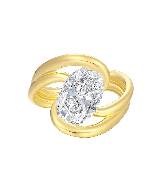 Women’s engagement rings with intricate bands-Yellow Gold Freeform Solitaire Swirl Design Oval Lab Grown Diamond Engagement Ring