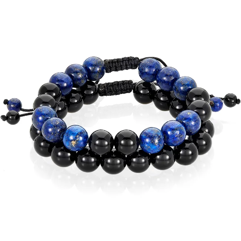 Women’s men’s style bracelets-Men's Lapis Lazuli and Onyx Stone Adjustable Bracelet Set