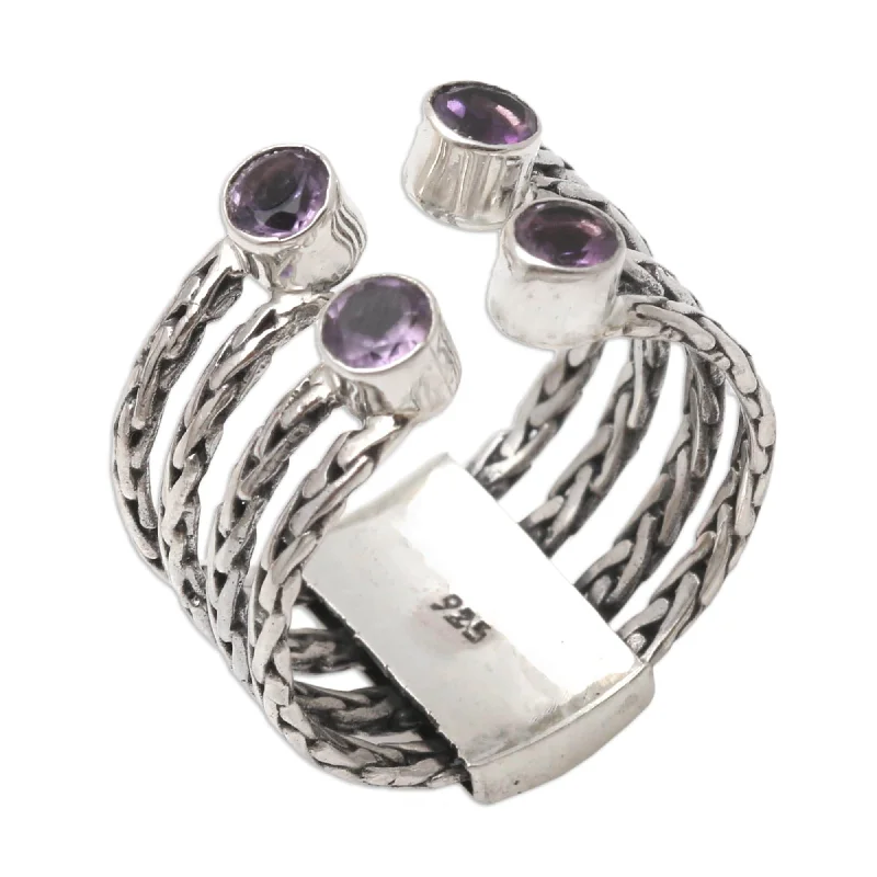 Women’s gemstone rings-Novica Handmade Crab Eyes Amethyst Cocktail Ring