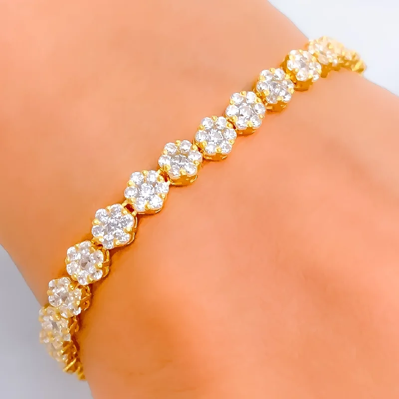 Women’s stretch bracelets-Classic Floral 22k Gold CZ Bracelet