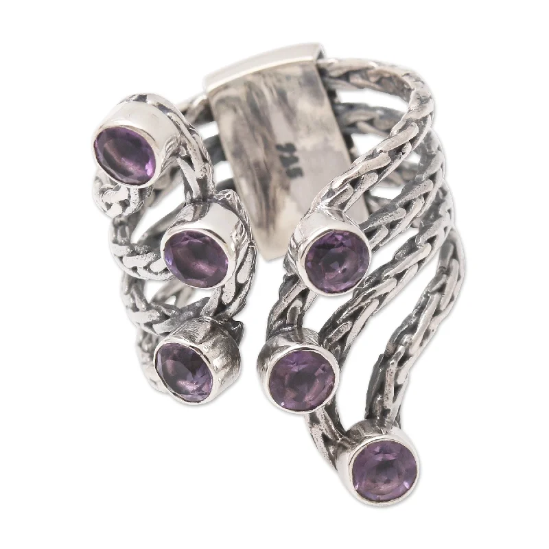 Women’s wedding set rings-Novica Handmade Parting Waves Amethyst Cocktail Ring