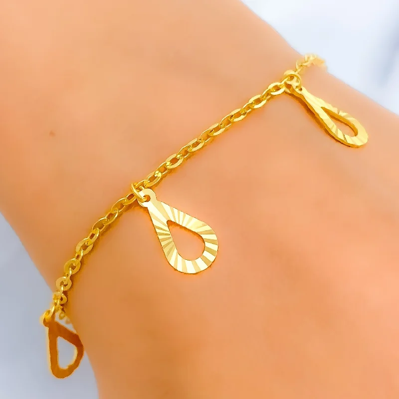 Women’s opal bracelets-Charming Chic Raindrop 22k Gold Charm Bracelet