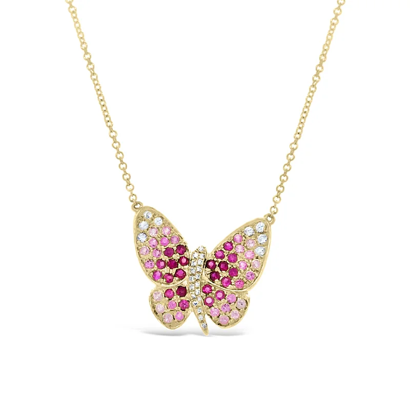 Women’s sapphire necklaces-Diamond & Sapphire Butterfly Pendant Necklace