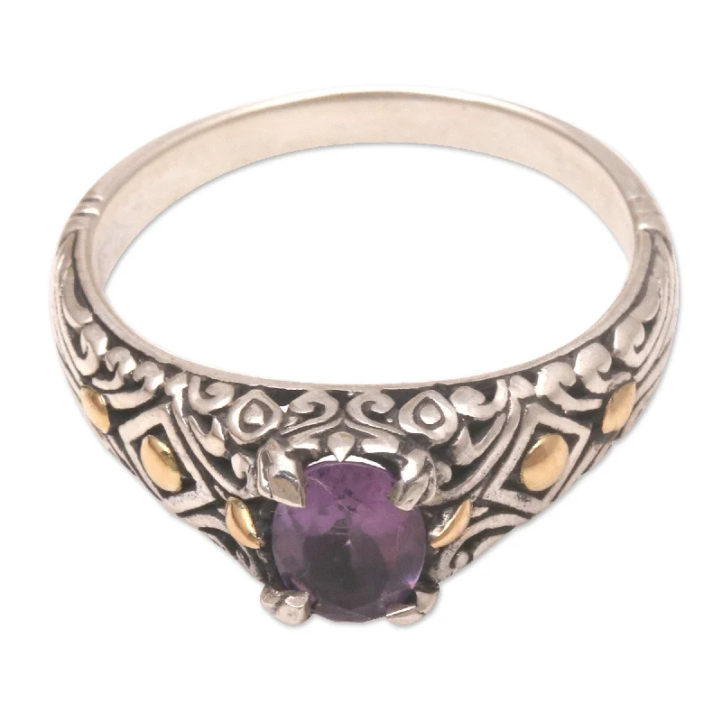 Women’s floral rings-Novica Handmade Curious Invention Gold-Accented Amethyst Single Stone Ring