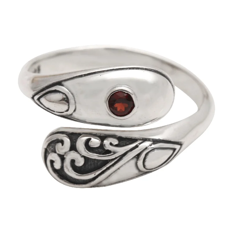 Women’s designer rings-Novica Handmade Two Heads Garnet Wrap Ring