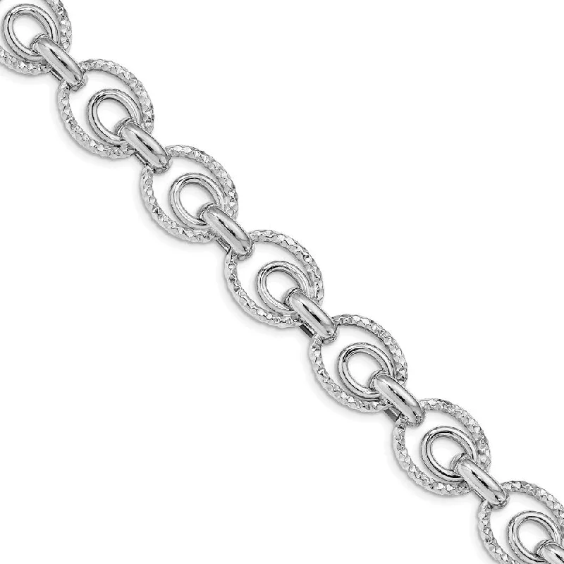 Women’s cute charm bracelets-925 Sterling Silver 13.4mm Rhodium-plated Diamond-Cut Bracelet, 7.5" w/0.5in Extender