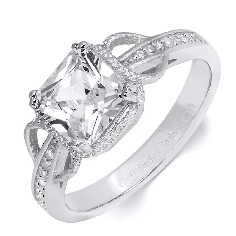 Women’s wedding bands-2.20 Carat Princess Cut Cubic Zirconia CZ Ring in Sterling Silver