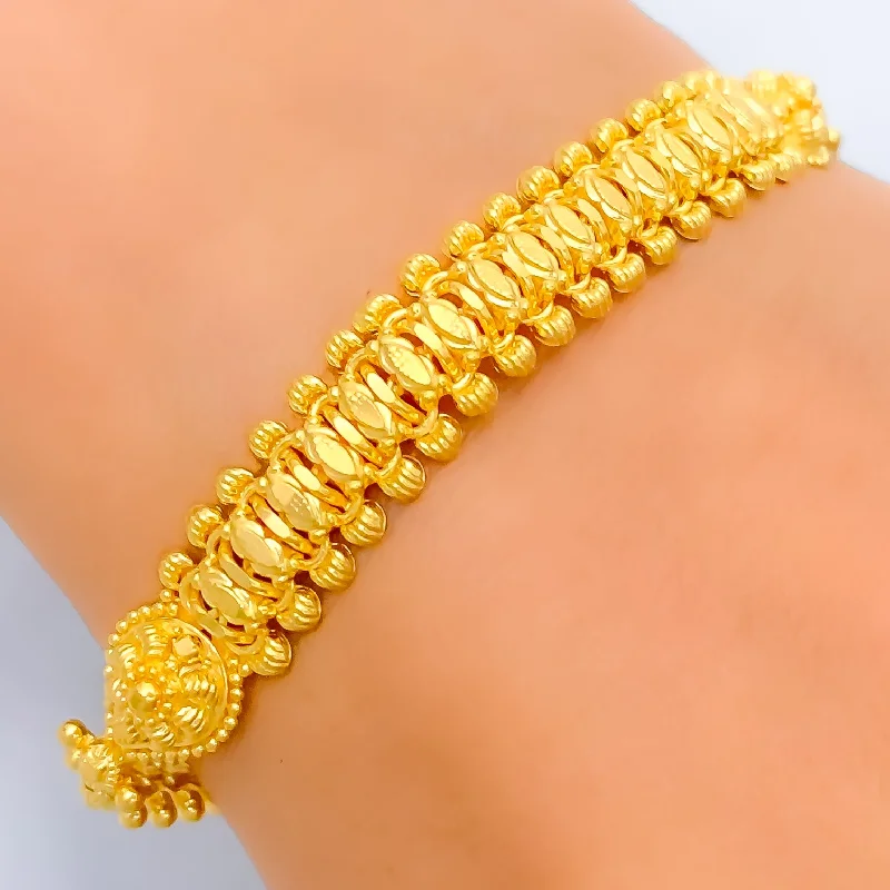 Women’s gold cuff bracelets-Interlinked Ornate 22k Gold Bracelet