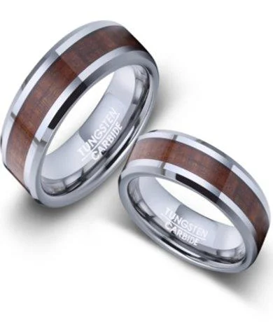 Women’s twisted band engagement rings-His and Hers Tungsten and Koa Wood Wedding Rings l 5mm/8mm