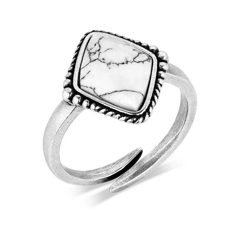 Women’s unique rings-Montana Silversmiths Ring Womens Blank Slate White Buffalo Open RG5970 - Silver