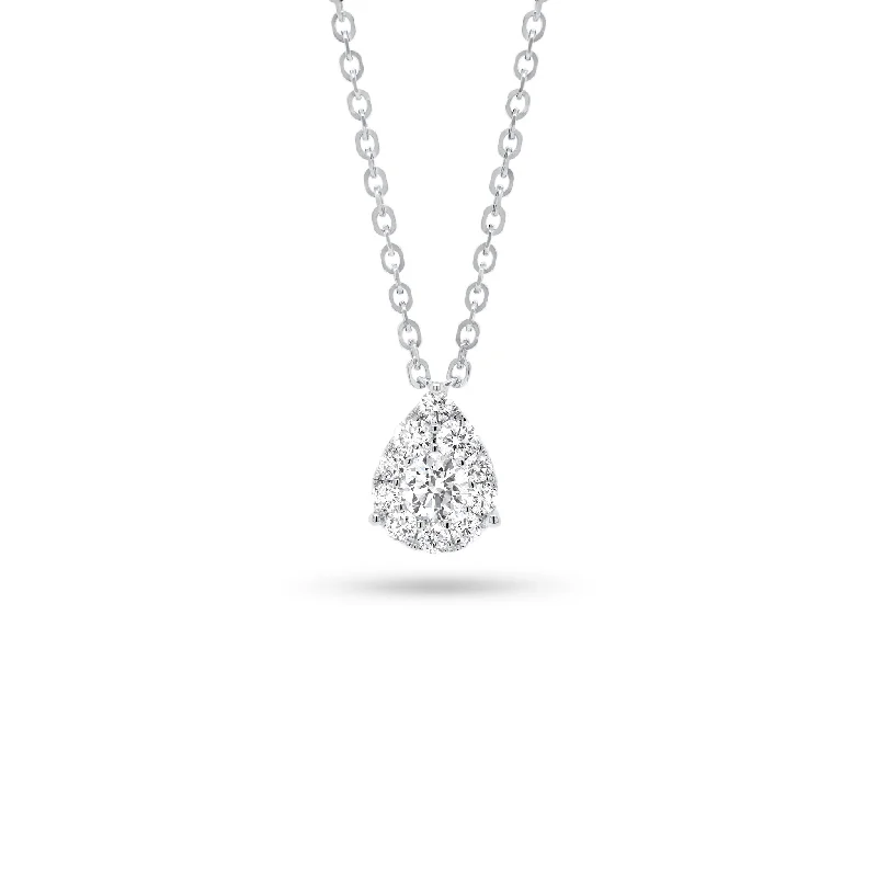 Women’s oval necklaces-Teardrop Halo Diamond Pendant