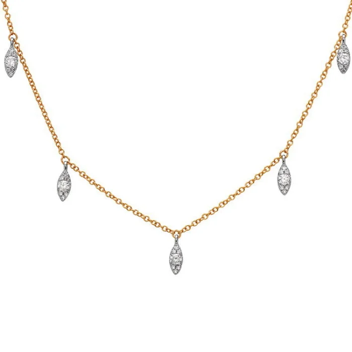 Women’s minimalist necklaces-2-Tone Diamond Station Necklace