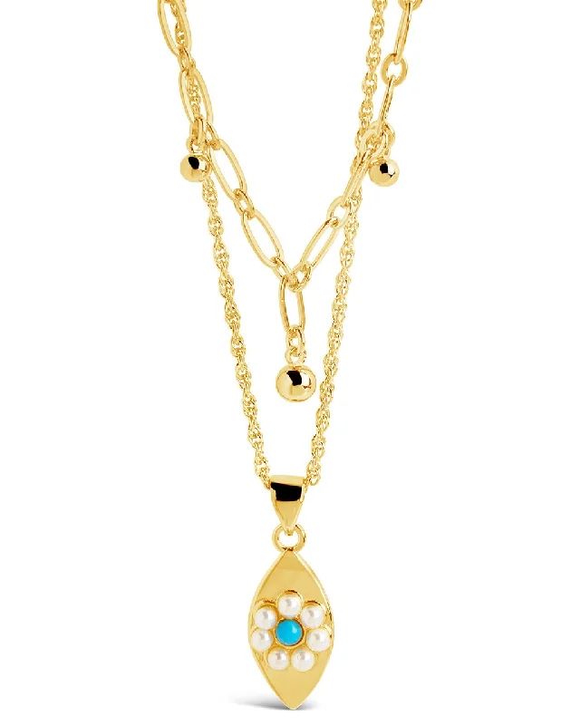 Women’s antique necklaces-Varuna Turquoise Evil Eye Charm & Chain Layered Necklace