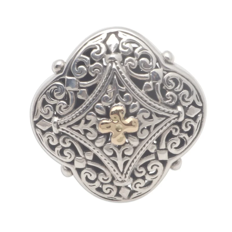 Women’s heart-shaped rings-Novica Handmade Queens Pride Gold Accented Sterling Silver Cocktail Ring