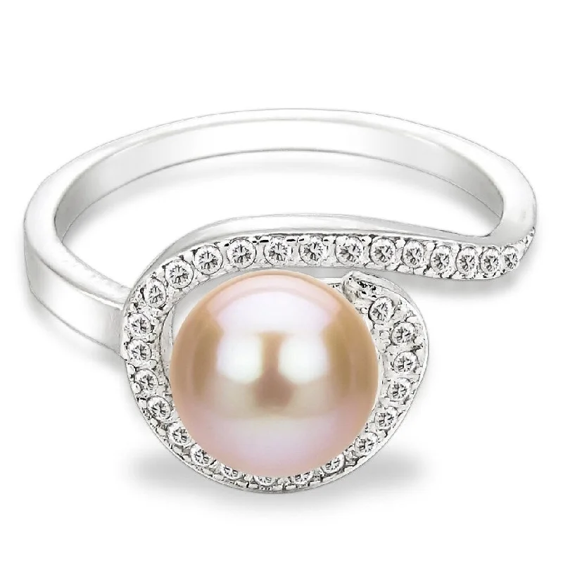 Women’s eternity diamond rings-DaVonna Sterling Silver 7-8 mm Pink Freshwater Pearl and White Topaz Spiral Ring