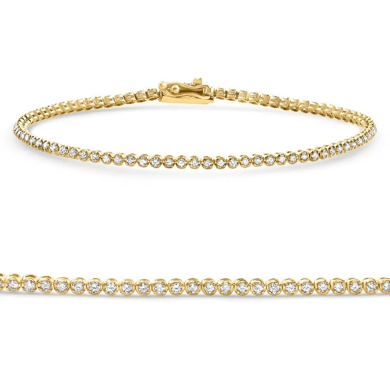 Women’s luxury bracelets-Yellow Gold 1Ct TW Natural Diamond Tennis Line Bracelet 7"