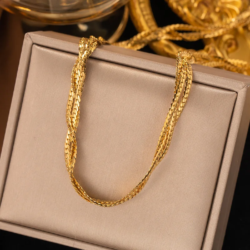 Jyh1163 Necklace Gold Three-Strand Curb Chain