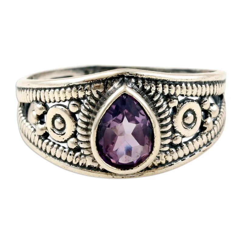 Women’s custom rings-Novica Handmade Wisdom Drop Amethyst Cocktail Ring