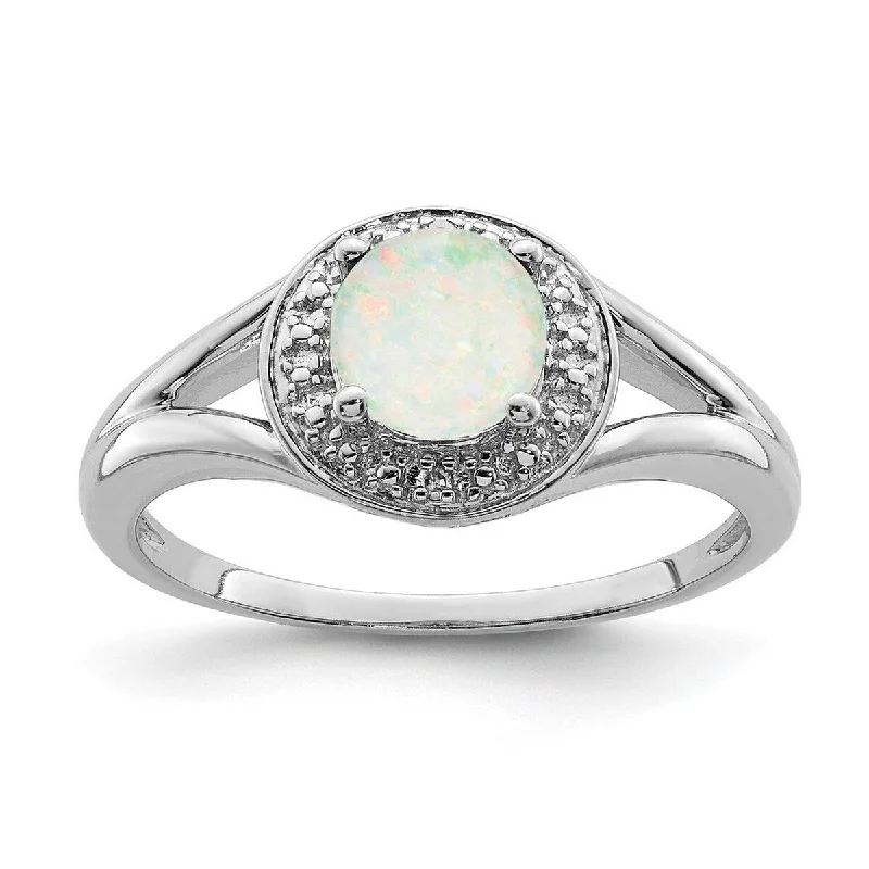 Curata 925 Sterling Silver Polished Diamond and Simulated Opal Ring