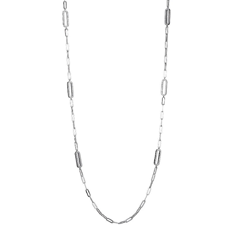 Women’s crystal pendant necklaces-Paperclip Chain Necklace with Crystal Open Link Stations