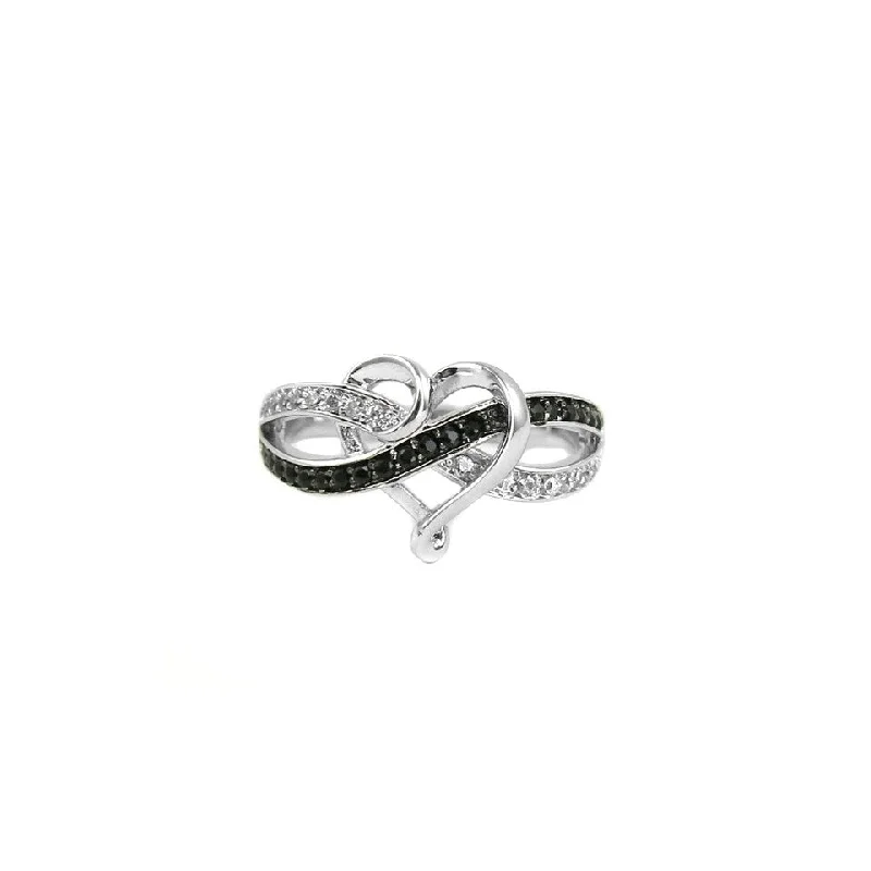 Women’s pearl rings-Black And White Infinity Heart Ring 18K Gold Plated Brass Size 6 7 8 9