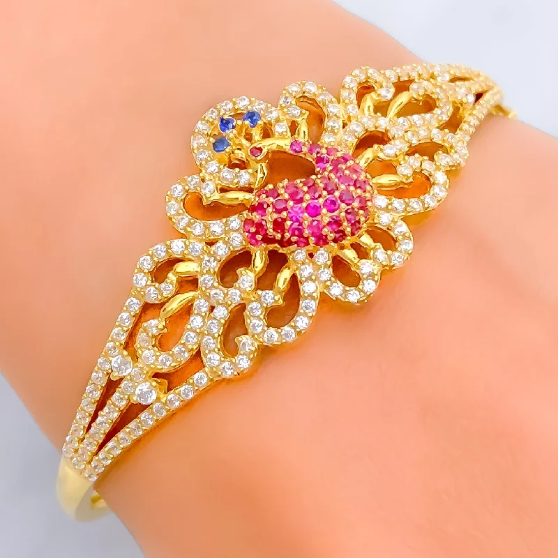 Women’s birthstone bracelets-Royal Decorative 22k Gold CZ Peacock Bangle Bracelet