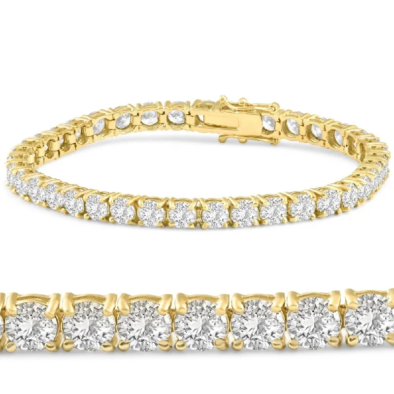 Women’s wedding bangles-12 Ct. Round Cut Natural Diamond Yellow Gold Round Cut Tennis Bracelet 7"