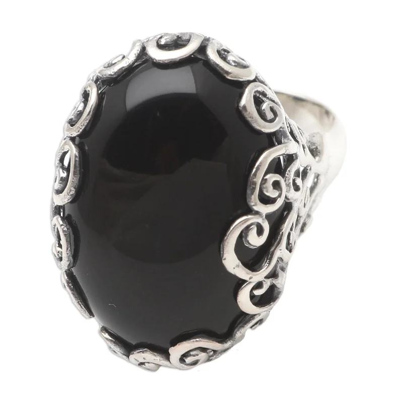 Women’s platinum rings-Novica Handmade Licorice Candy Onyx Cocktail Ring