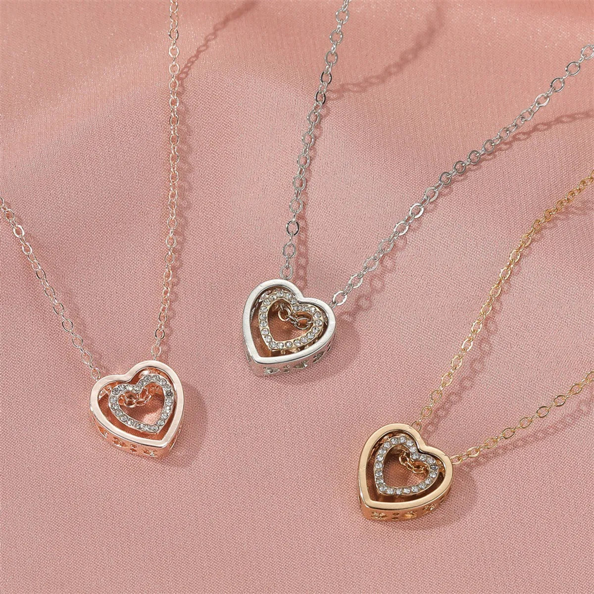 Women’s pendant chain necklaces-Sweet Heart Shape Alloy Plating Inlay Artificial Gemstones Women's Pendant Necklace