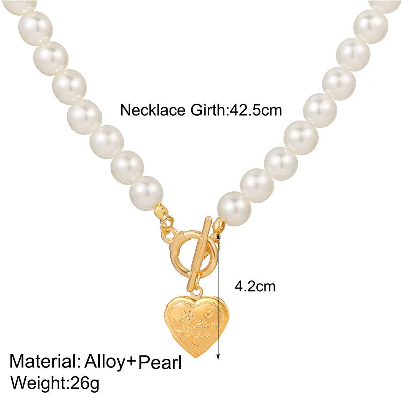 Women’s gold chain necklaces-New Fashion Love Retro Pearl Necklace