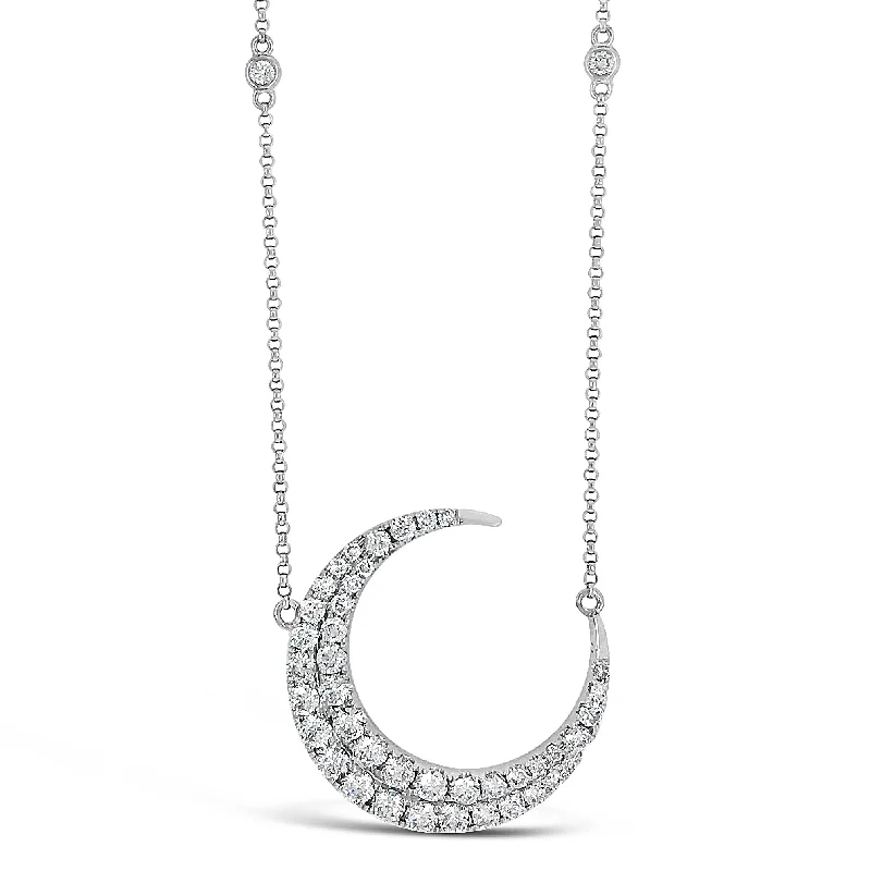 Women’s layered gold necklaces-Diamond Moon Pendant Necklace