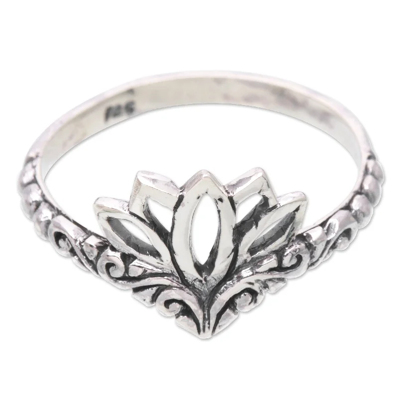 Women’s personalized rings-Novica Handmade Lotus Queen Sterling Silver Band Ring