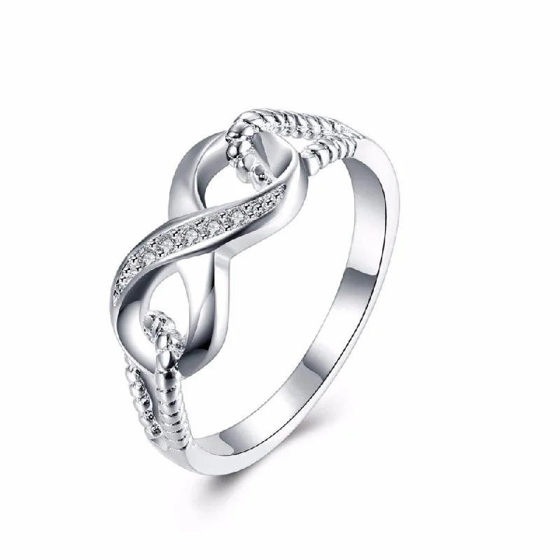 Women’s infinity rings-18K White Gold Plated Infinity Ring With Aaa Cz Stones Size 6 7 8 9