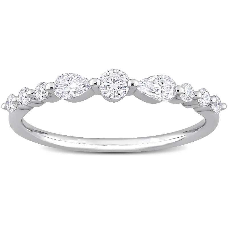 Women’s sterling silver rings-Miadora 2/5ct DEW Moissanite Semi-Eternity Ring in Sterling Silver