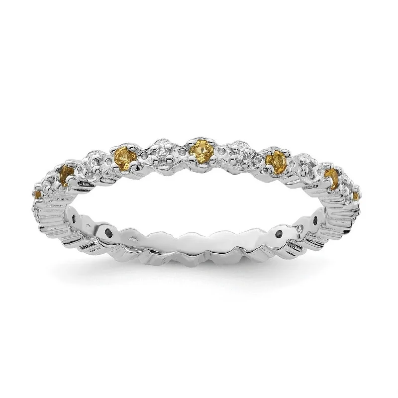 Curata 925 Sterling Silver Polished Prong set Stackable Expressions Citrine and Diamond Ring