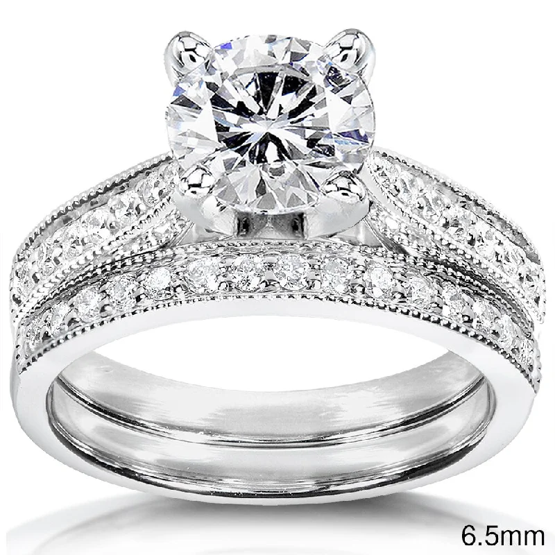 Women’s large rings-Annello by Kobelli 14k White Gold Moissanite and 1/3ct TDW Round-cut Diamond Bridal Ring Set