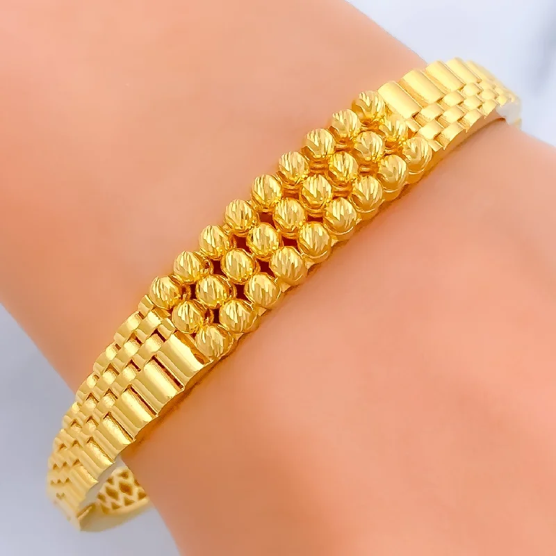 Women’s personalized bangle bracelets-Fancy Beaded 22k Gold Bangle Bracelet