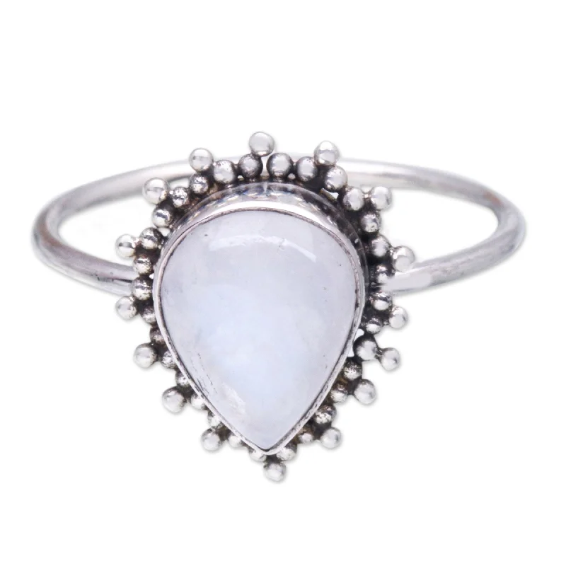 Women’s stacking rings-Novica Handmade Teardrop Moon Rainbow Moonstone Cocktail Ring