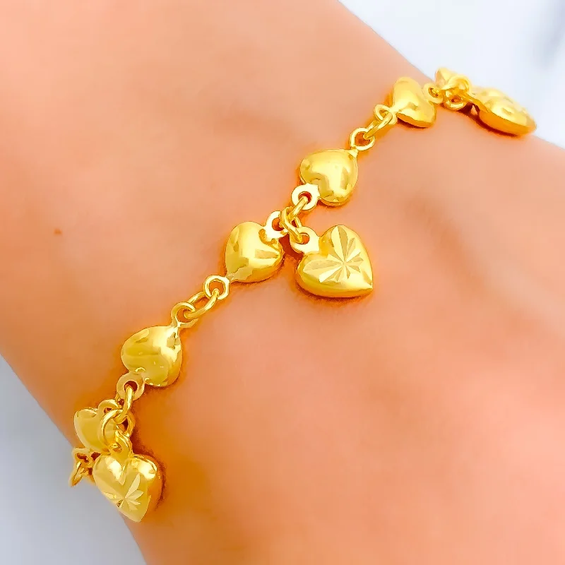 Women’s vintage bangles-Trendy Heart Charm 22k Gold Bracelet