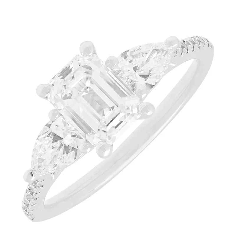 Women’s engagement rings with unique settings-Lab Grown Emerald Cut and Pear Diamond Engagement Ring in 14kt White Gold (1 5/8ct tw)