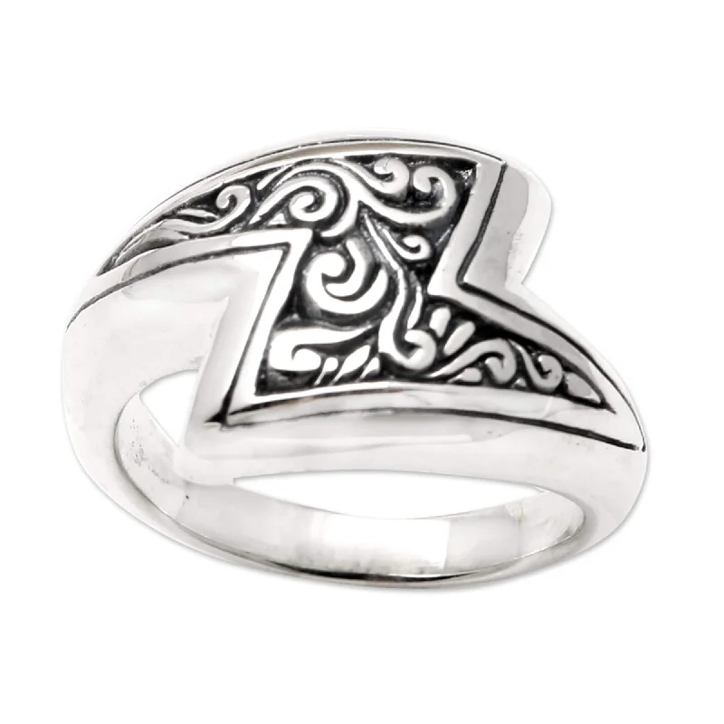 Women’s ruby rings-Novica Handmade Lightning Strike Sterling Silver Cocktail Ring