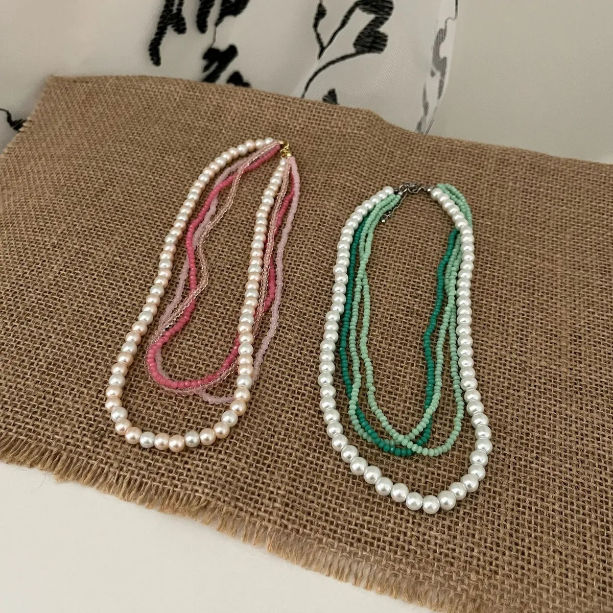 Women’s heart charm necklaces-Wholesale Jewelry Sweet Color Block Artificial Pearl Layered Necklaces