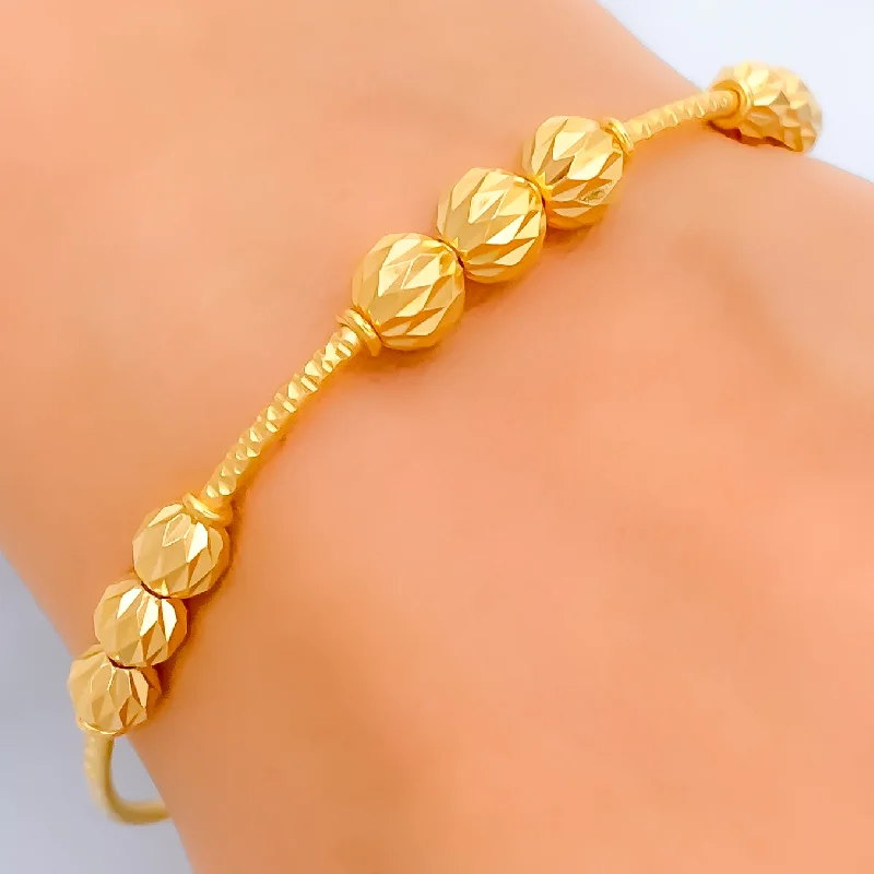 Women’s tennis bracelets-Faceted Orb Trio 22k Gold Bangle Bracelet