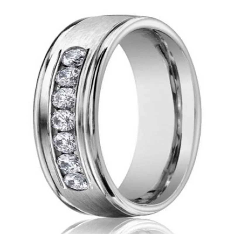 Women’s engagement rings with large diamonds-Men's 14K White Gold Wedding Ring with 7 Diamonds | 6mm