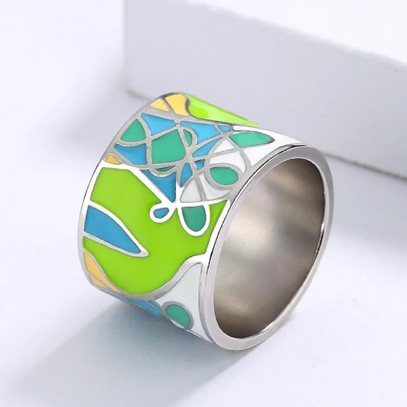 Women’s fashion rings-Ring Personality Handmade Artistic Green Epoxy Leaf Shape Finger Ring Jewelry Accessory