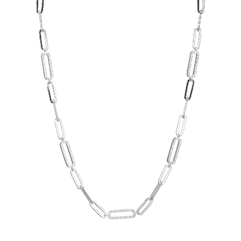 Women’s anniversary gift necklaces-Oblong Crossed Chain Necklace with Crystal Stations